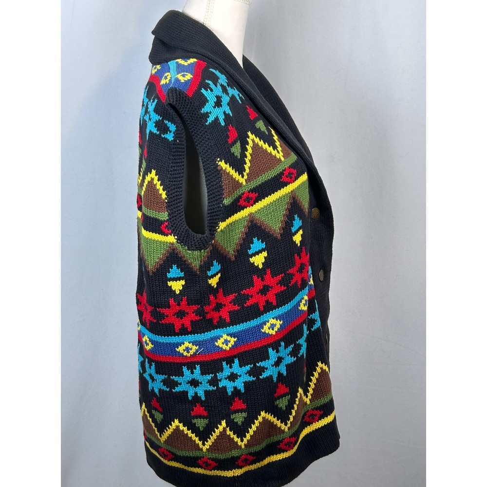 Sharon‎ Young Southwestern Knit Vest Shawl Collar Button Front Black Multi S NWT - Picture 5 of 11